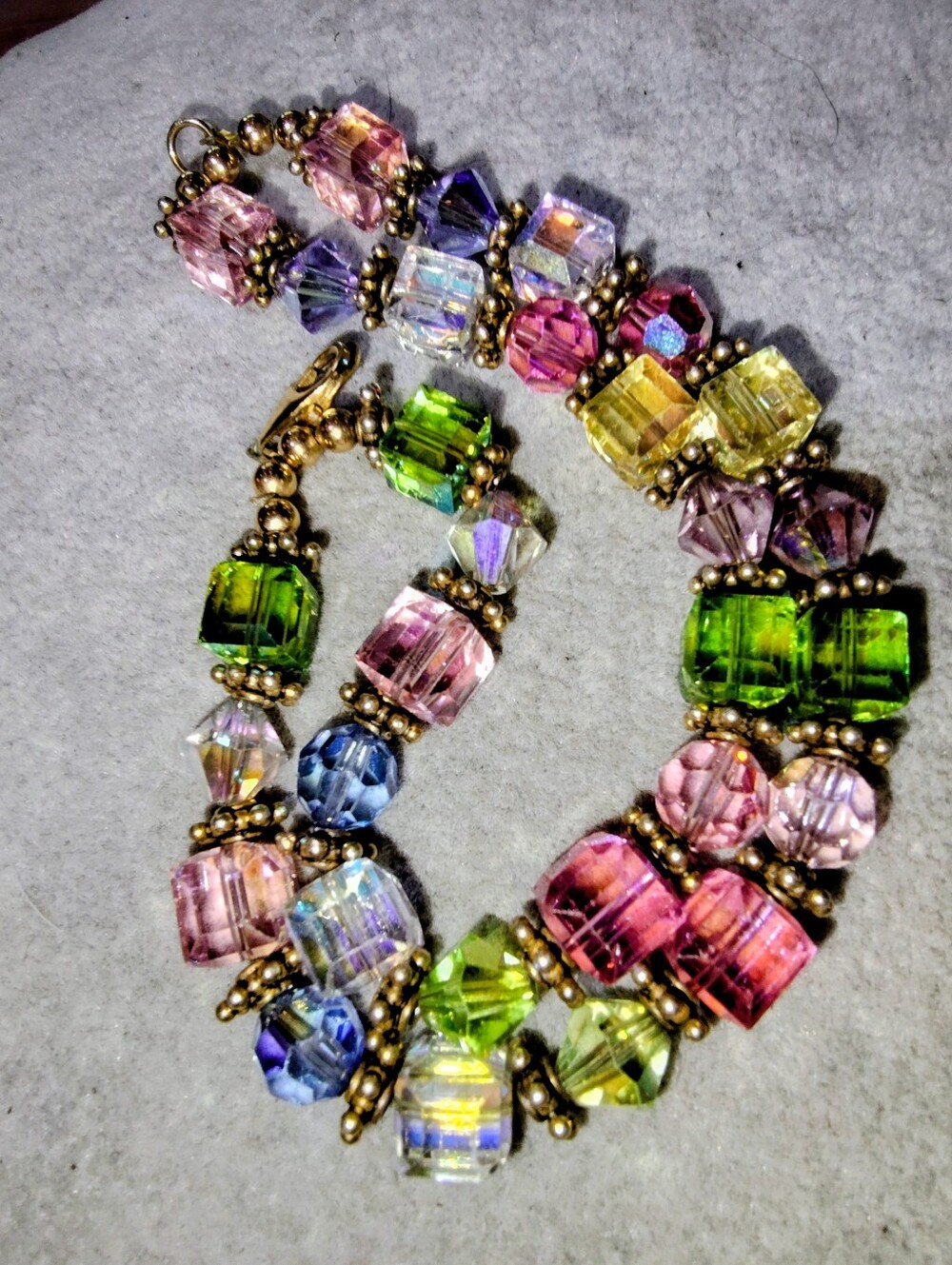 Swarovski Multicolor Crystal Cube Bead Bracelet with Gold Accents 7.2"